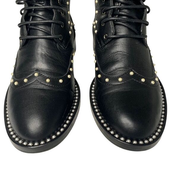 Jimmy Choo Hannah Faux Pearl-embellished Leather Motto Combat Ankle Boot EU 36.5 - Picture 4 of 10